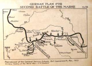WWI Battle Map  1923  GERMAN PLAN   BATTLE OF THE MARNE  
