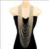 vtg antique gold tone multi chain strand long necklace  