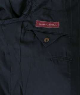 Samuelsohn Suit Full Canvas Wool Navy Blue Gray Pinstripe 41R 34W 