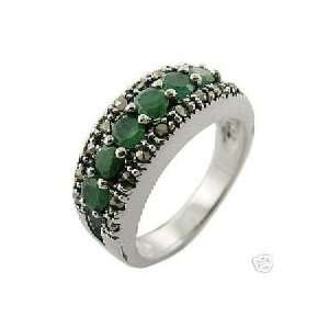   Real Emerald Marcasite 925 Silver Womens Ring 