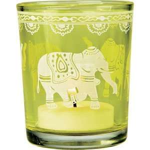  Chartreuse Green Vintage Glass Candle Holder (elephant 