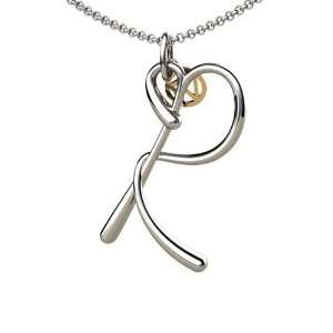   14K Gold Script Initial R Pendant with chain Franco Vincente Jewelry