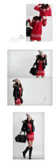 New Korea Womens Cute Red Round Neck Snowflake Knit Sweater Dress
