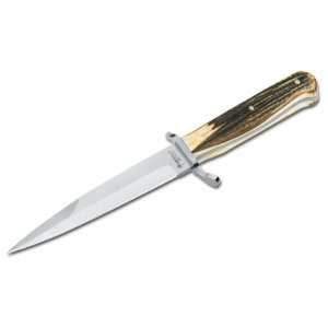  Trench Knife, Stag Handle, Plain, Leather Sheath: Sports 