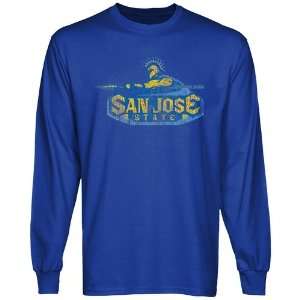 San Jose State Spartans Distressed Primary Long Sleeve T Shirt   Royal 