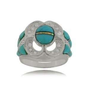  Flower Ring w/ Turquoise Opal & CZ in Sterling Silver 