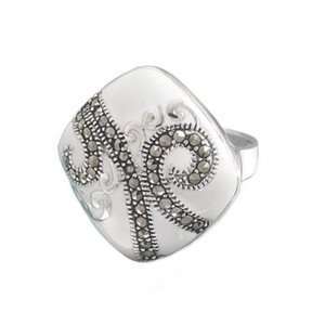   Enamel Ring with Marcasite Diamond Shape Sterling Silver: Jewelry