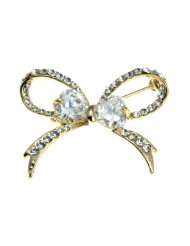 Goldtone Small 1.5 Clear Crystal Open Bow Brooch Pin Fashion Jewelry