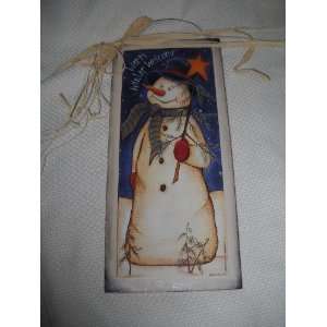  Large Warm Winter Welcome Snowman Holiday Wooden Wall Art 