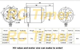 FPV BC2836 11 40 750KV Outrunner Brushless Motor With 40CM Cable 