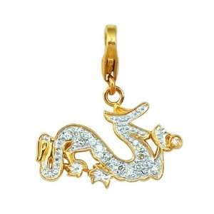    14K 1.29 grams Yellow Gold Diamond 0.08CT Dragon Charm Jewelry