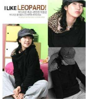 T810 Leopard Hood Sweatshirt Hoodie Top White Black  