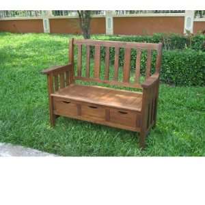  Indoor or Outdoor Acacia Wood Entry Bench with 3 Drawers 