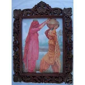  Two Traditional Lady near water source, Wood Frame Pic 