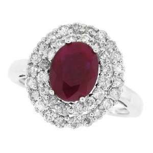 80ct Oval Cut Genuine Ruby Ring with Diamonds in 10kt White Gold (AB 
