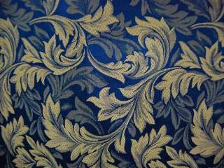 Royal Blue Woven Leaf Drapery Upholstery Fabric  