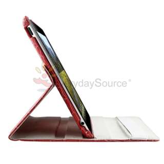 Crocodile Leather 360 Rotating Stand Cover Case For iPad 2 Pink  