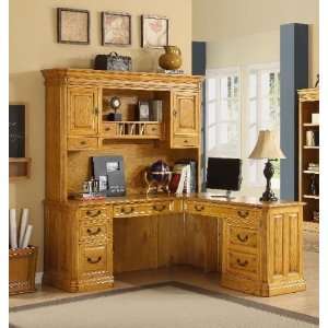  Golden Oak Cambria Executive L Shaped Desk w/ Hutch 