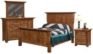 Luxury Amish Rustic Bedroom Set Solid Hickory Wood Furniture Queen 