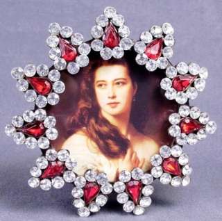 Jeweled Picture Frame Ruby Red & Rhinestone Faux Gem Stones  