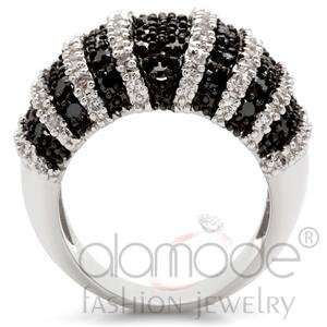  Black & White Stripes Diamond CZ Fashion Ring ~ Size 9 
