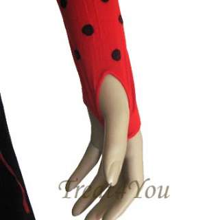 Red Opaque Polka Dot Thigh Hi Stockings Lace & Gloves  