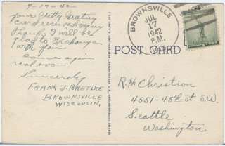 WISCONSIN LARGE LETTER Linen Map Postcard 1942 WI PZln  