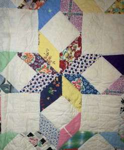 Stars and Tumbling Blocks Vintage Cotton Patchwork Quilt, 94x75  