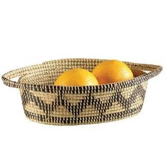 Zigzag Coiled Oval Bread Basket Tray Hand Woven African Home Decor