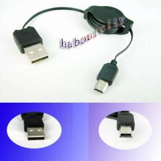 USB A to mini USB B 5 Pin Retractable Cable for   