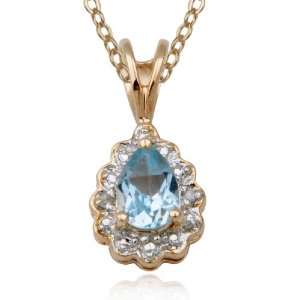   Gold Plated Sterling Silver Blue Topaz and Diamond Accent Pendant, 18