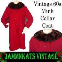 Vtg 50s Red Wool & MInk STROLLER COAT   LARGE  