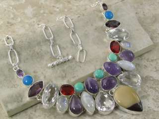 mookaite   moonstone   amethyst ~~ silver necklace _ 19 inch_ O.M.G 