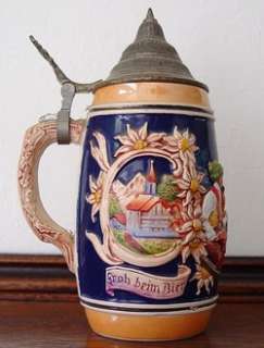 Germany Handgemalt Ceramic Lidded Beer STEIN LID marked DBGM 76 