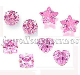 6mm cute pink cz silver plt girls women stud earrings  