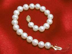 White 7mm Genuine Culture Pearl Bracelet 14K Gold Clasp  