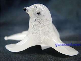 New Hand Blown Glass White Silver Spotted Seal  