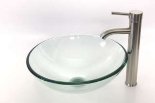 New Clear Tempered Glass Bath Vessel Sink & Brushed Nickel Faucet 