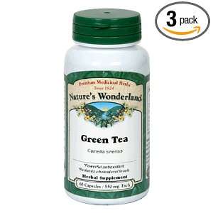 Natures Wonderland Green Tea Herbal Supplement Capsules, 550 mg, 60 