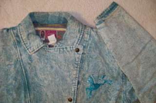   Distressed Turquoise Denim Jacket Embroidered Appaloosa Spirit Horse