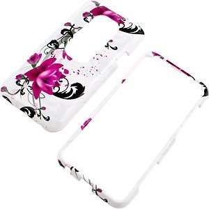  Purple Flowers White Protector Case for HTC EVO 3D: Cell 