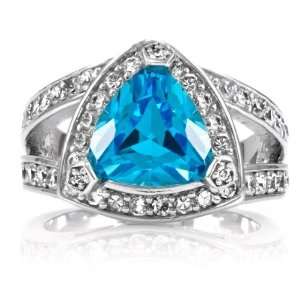  Alexandrines Trillion Cut Blue CZ Ring Jewelry