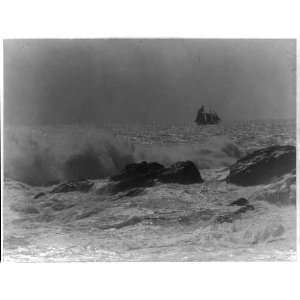   County,Maine,ME,c1917,waves crashing,rocks,surf