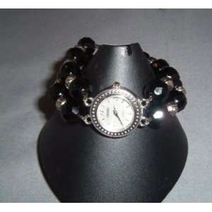  Handcrafted Antique Pewter and Czech Glass Bead Watch 