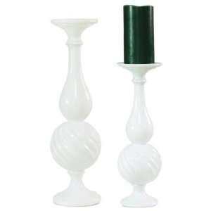  White Spiral Ball Pillar Candle Holders, Set of 2