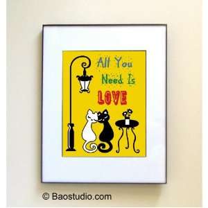 All You Need Is Love (yellow) Quote by John Lennon   Framed Pop Art By 
