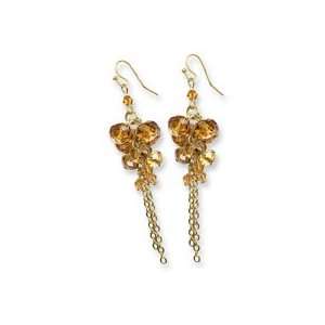  Gold tone Dark Yellow Crystal Beaded Cluster Drop Earrings 