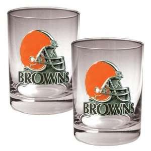  NIB Cleveland Browns NFL 2pc Rocks Glass Cup Set: Sports 