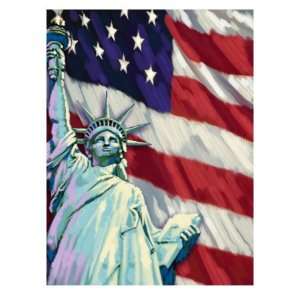  Statue of Liberty and American Flag Giclee Poster Print 