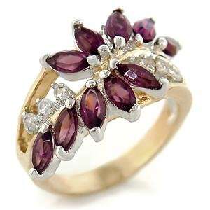  Size 7 Amethyst Crystal Brass Two Tone Ring AM Jewelry